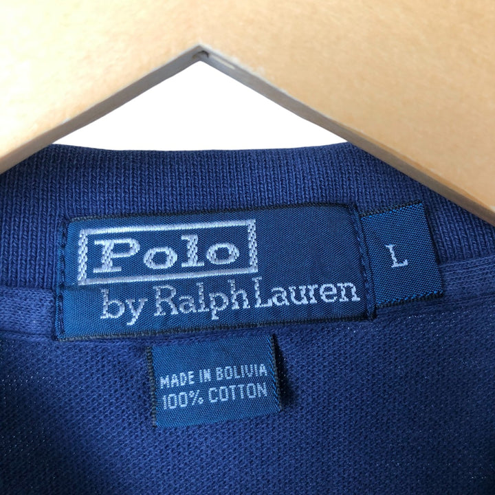 Ralph Lauren POLO by Ralph Lauren short sleeve striped polo shirt, men's size L cotton Navy blue Vintage Second Hand