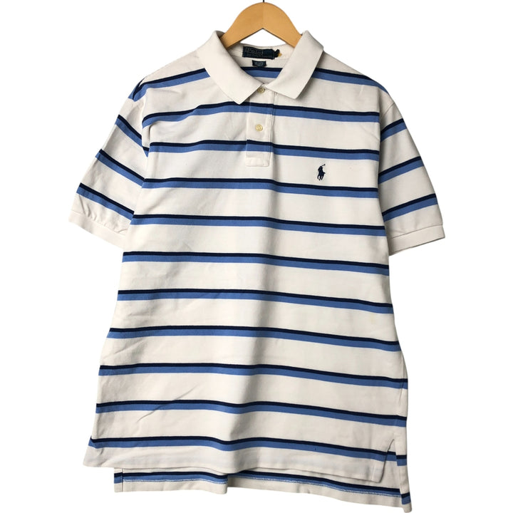 Ralph Lauren POLO by Ralph Lauren short sleeve striped polo shirt, men's XL size cotton white type Vintage Second Hand