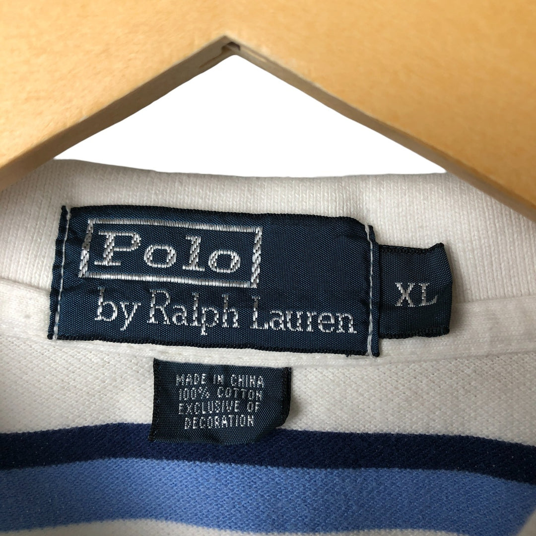 Ralph Lauren POLO by Ralph Lauren short sleeve striped polo shirt, men's XL size cotton white type Vintage Second Hand