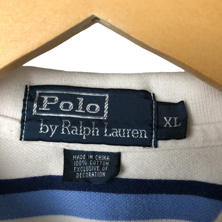 Ralph Lauren POLO by Ralph Lauren short sleeve striped polo shirt, men's XL size cotton white type Vintage Second Hand