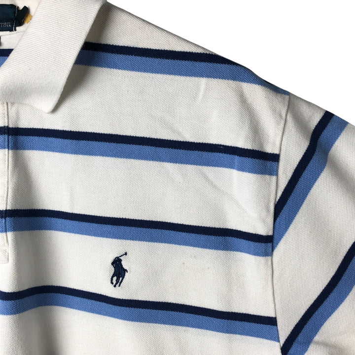 Ralph Lauren POLO by Ralph Lauren short sleeve striped polo shirt, men's XL size cotton white type Vintage Second Hand
