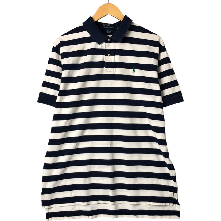 Ralph Lauren POLO by Ralph Lauren short sleeve striped polo shirt, men's XL size cotton navy blue type Vintage Second Hand
