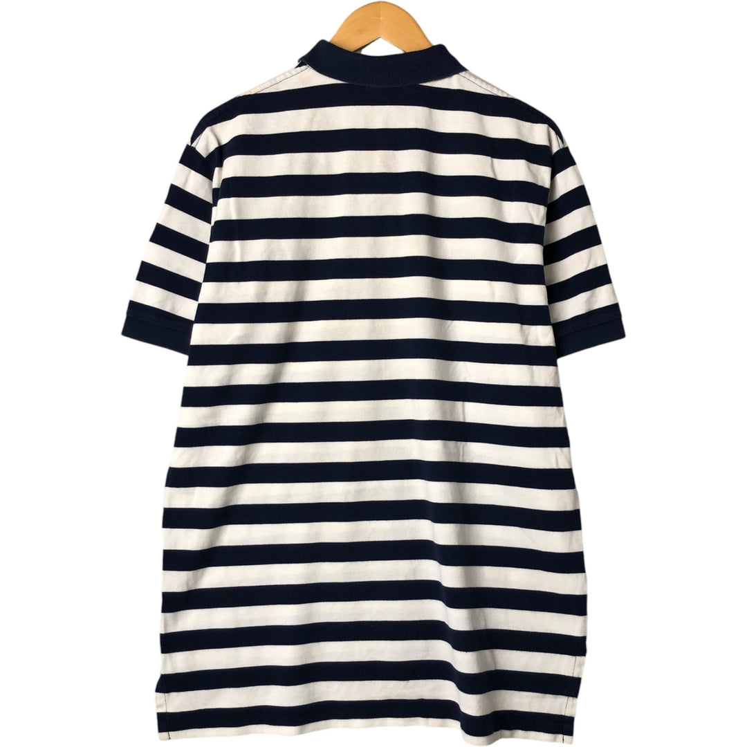 Ralph Lauren POLO by Ralph Lauren short sleeve striped polo shirt, men's XL size cotton navy blue type Vintage Second Hand