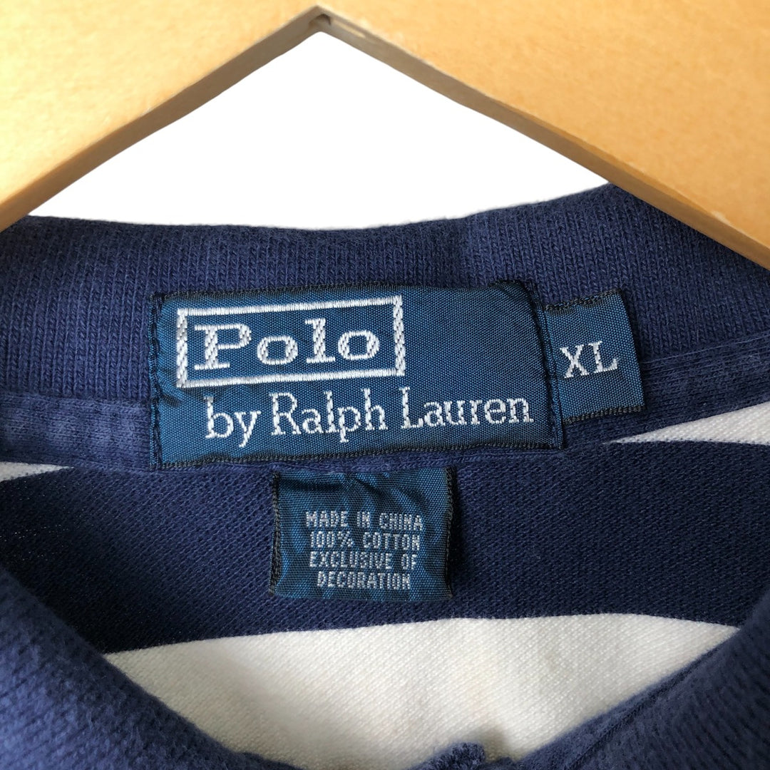 Ralph Lauren POLO by Ralph Lauren short sleeve striped polo shirt, men's XL size cotton navy blue type Vintage Second Hand