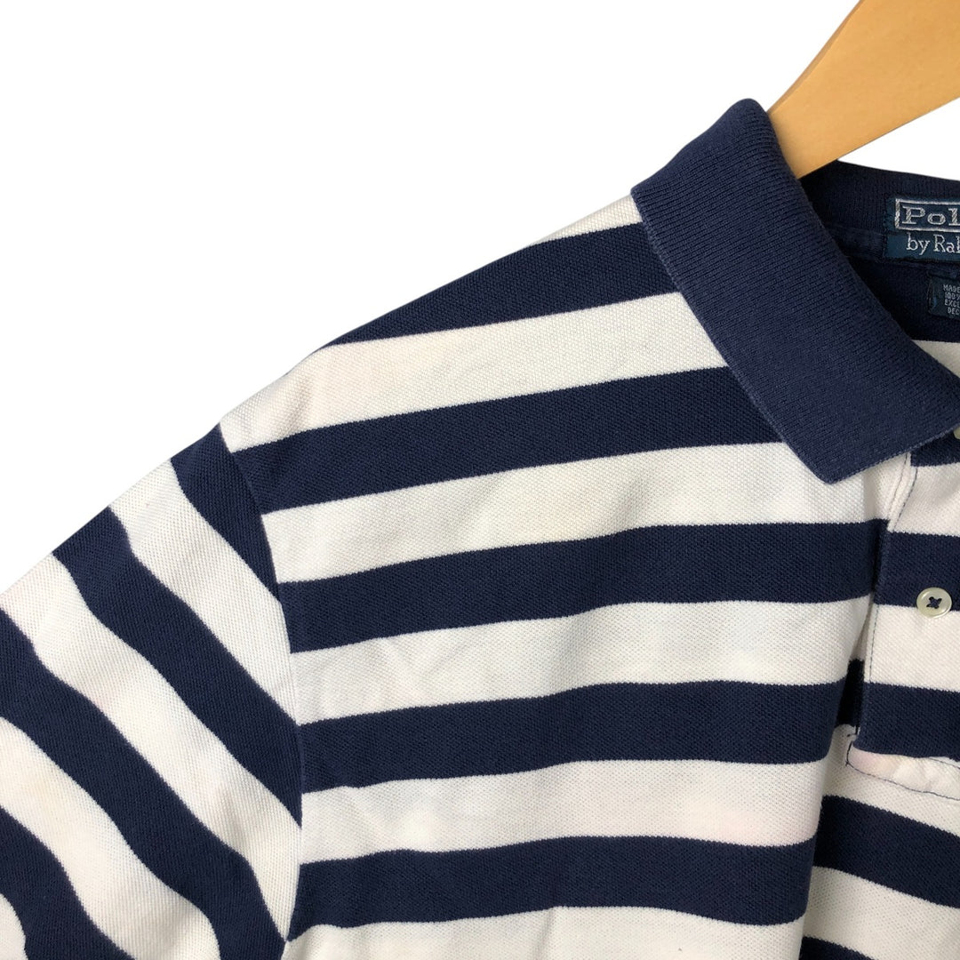Ralph Lauren POLO by Ralph Lauren short sleeve striped polo shirt, men's XL size cotton navy blue type Vintage Second Hand