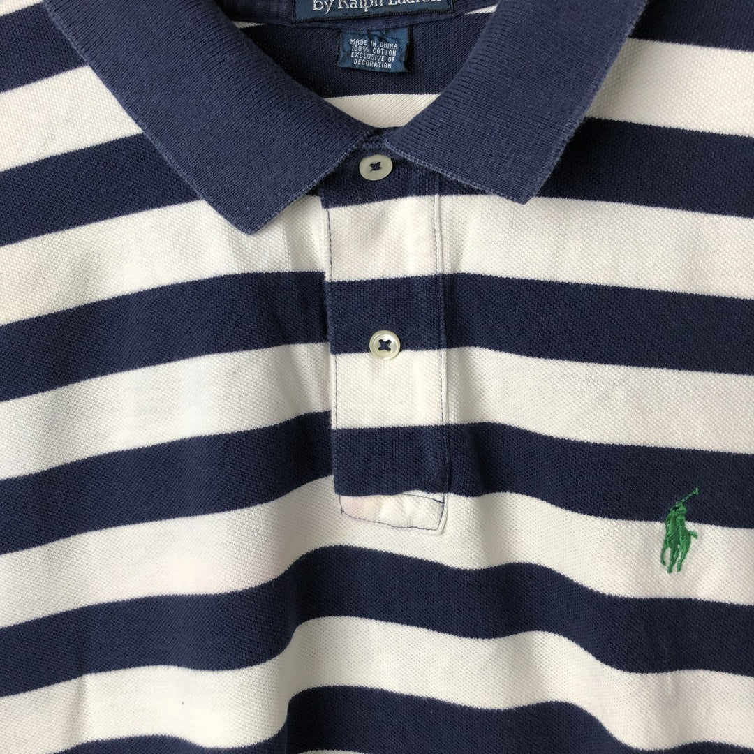 Ralph Lauren POLO by Ralph Lauren short sleeve striped polo shirt, men's XL size cotton navy blue type Vintage Second Hand