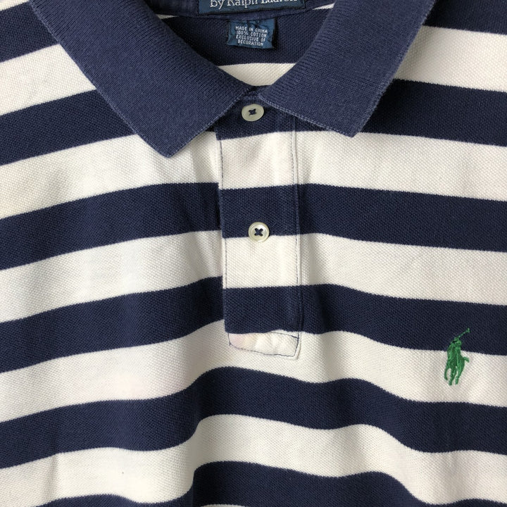 Ralph Lauren POLO by Ralph Lauren short sleeve striped polo shirt, men's XL size cotton navy blue type Vintage Second Hand