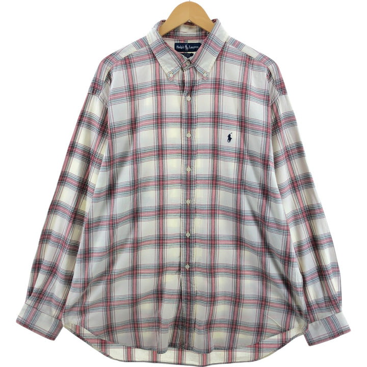 Ralph Lauren BLAKE long sleeve button down check shirt, men's XL size cotton unbleached Vintage Second Hand
