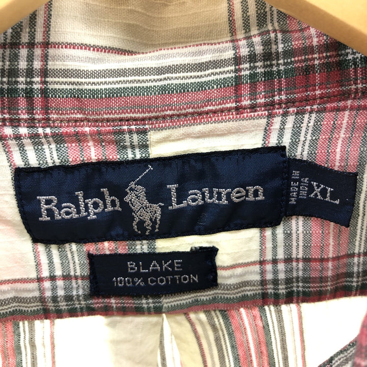 Ralph Lauren BLAKE long sleeve button down check shirt, men's XL size cotton unbleached Vintage Second Hand