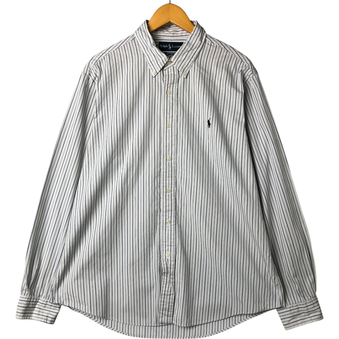 Ralph Lauren CUSTOM FIT long sleeve button down striped shirt men's XL size cotton white type Vintage Second Hand