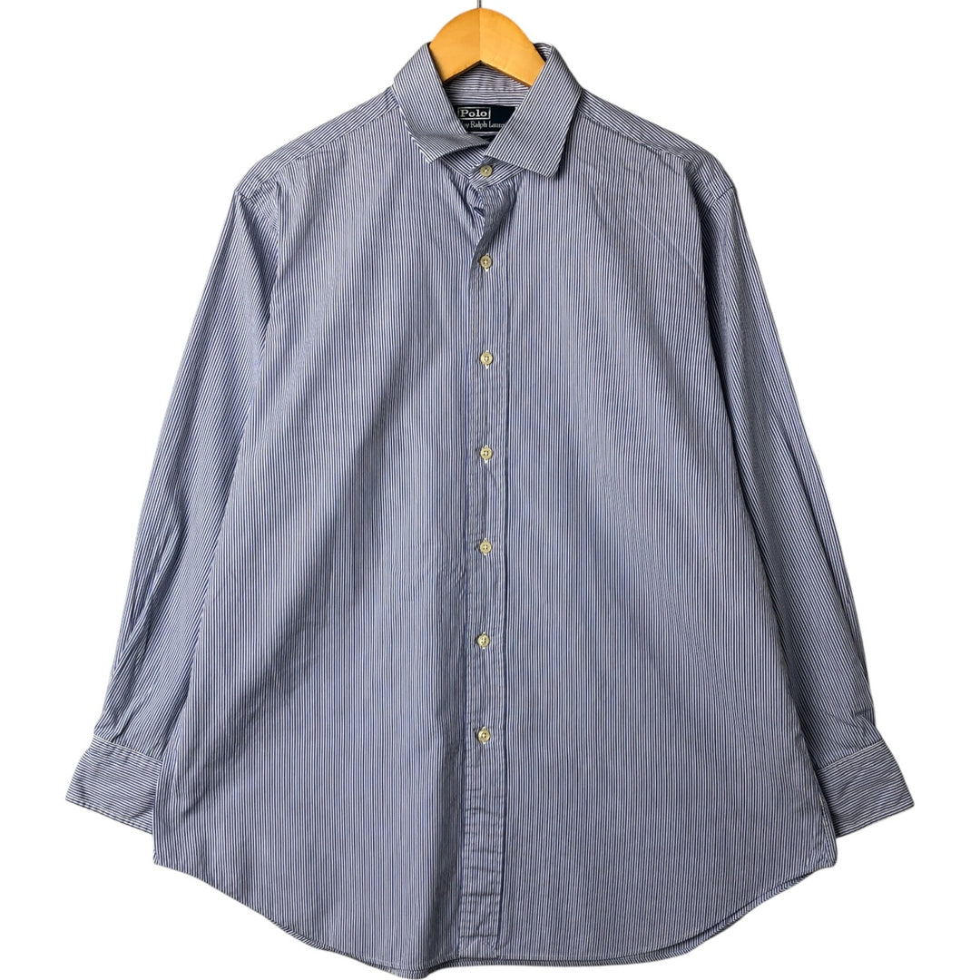 POLO by Ralph Lauren REGENT CLASSIC FIT wide collar long sleeve cotton striped shirt men's size L cotton Blue type light blue Vintage Second Hand
