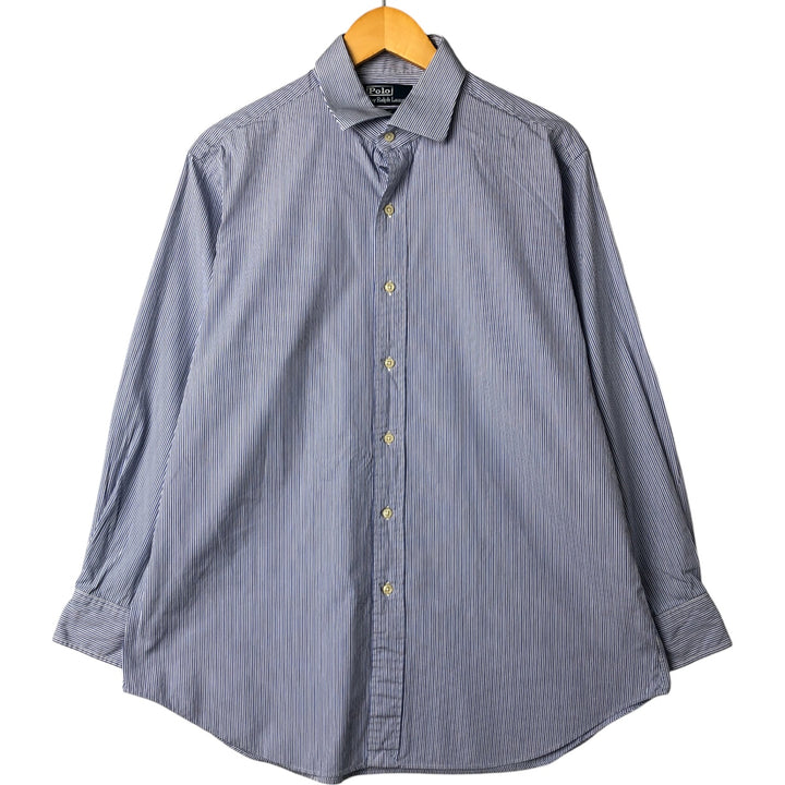POLO by Ralph Lauren REGENT CLASSIC FIT wide collar long sleeve cotton striped shirt men's size L cotton Blue type light blue Vintage Second Hand
