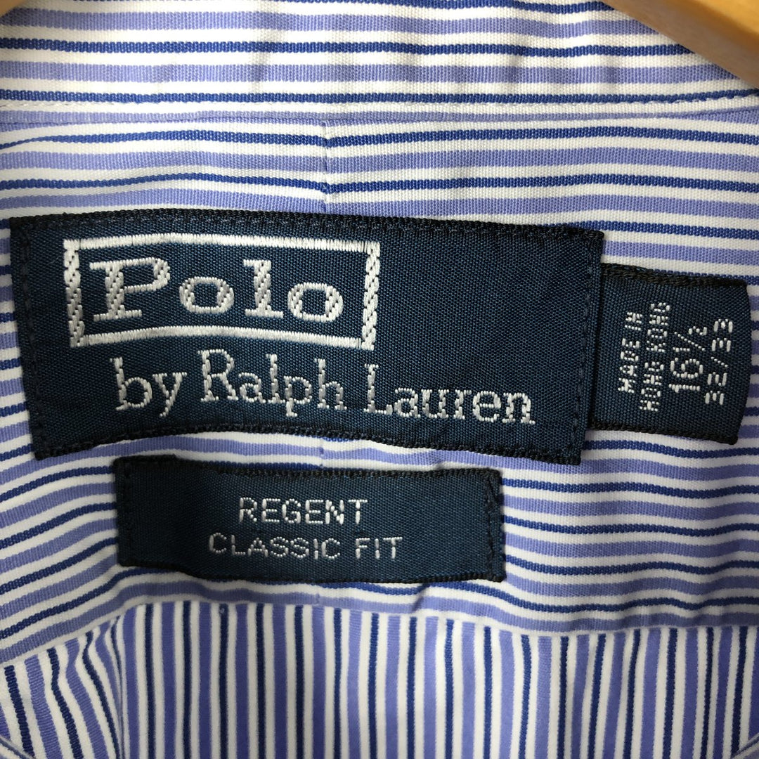 POLO by Ralph Lauren REGENT CLASSIC FIT wide collar long sleeve cotton striped shirt men's size L cotton Blue type light blue Vintage Second Hand