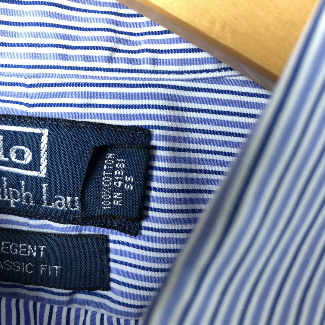 POLO by Ralph Lauren REGENT CLASSIC FIT wide collar long sleeve cotton striped shirt men's size L cotton Blue type light blue Vintage Second Hand