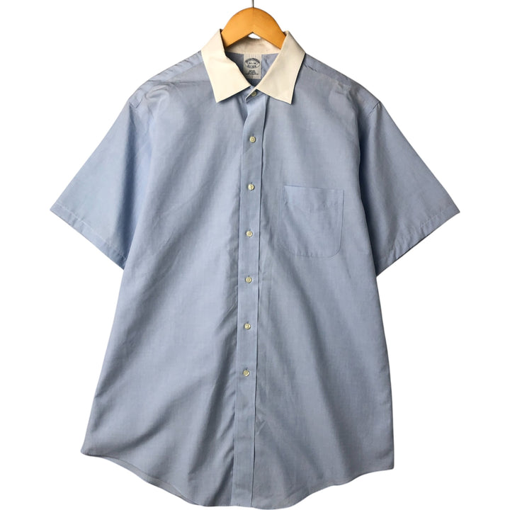 Brooks Brothers Est.1818 Wide Collar Short Sleeve Cotton Shirt Cleric Shirt Men's L Size cotton Blue type light blue Vintage Second Hand