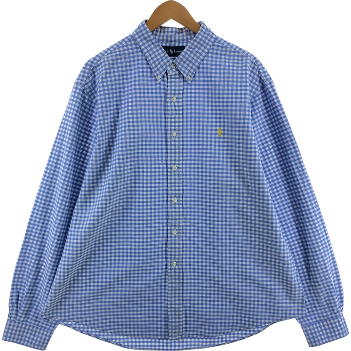 Ralph Lauren CUSTOM FIT Gingham Check Long Sleeve Button-Down Check Shirt Men's XXL cotton Blue type light blue Vintage Second Hand