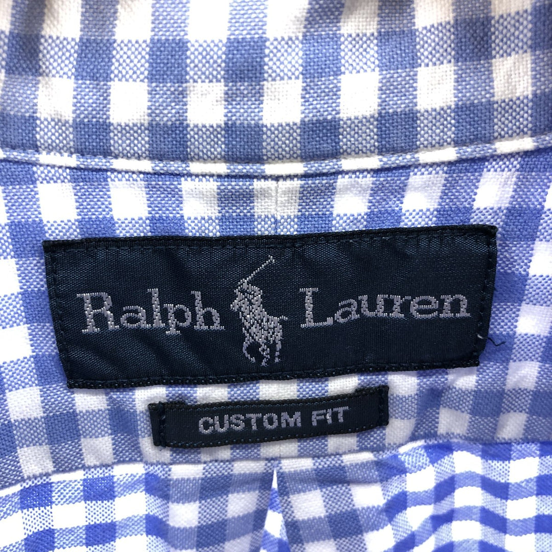 Ralph Lauren CUSTOM FIT Gingham Check Long Sleeve Button-Down Check Shirt Men's XXL cotton Blue type light blue Vintage Second Hand