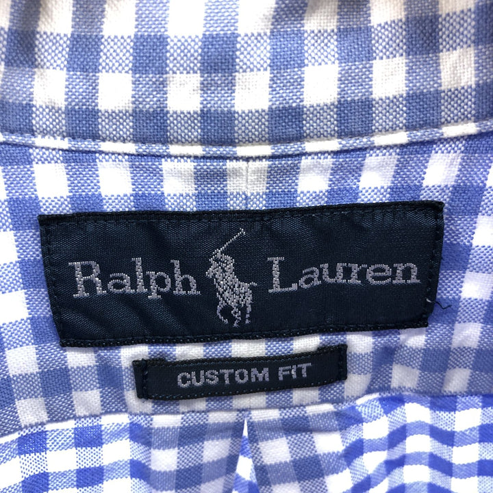 Ralph Lauren CUSTOM FIT Gingham Check Long Sleeve Button-Down Check Shirt Men's XXL cotton Blue type light blue Vintage Second Hand