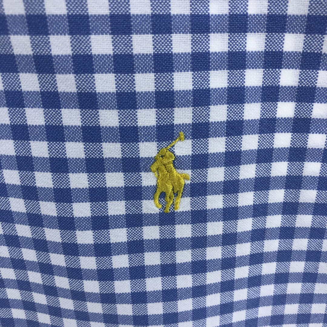 Ralph Lauren CUSTOM FIT Gingham Check Long Sleeve Button-Down Check Shirt Men's XXL cotton Blue type light blue Vintage Second Hand