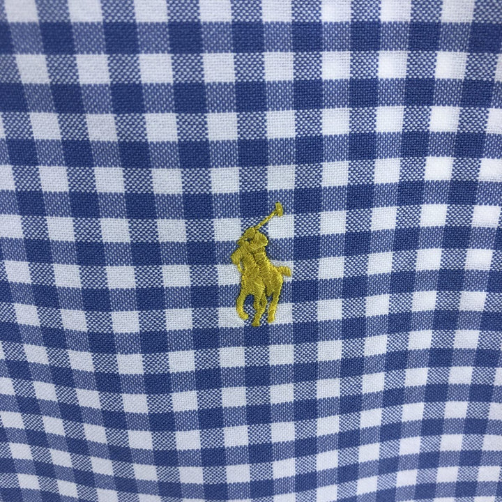 Ralph Lauren CUSTOM FIT Gingham Check Long Sleeve Button-Down Check Shirt Men's XXL cotton Blue type light blue Vintage Second Hand