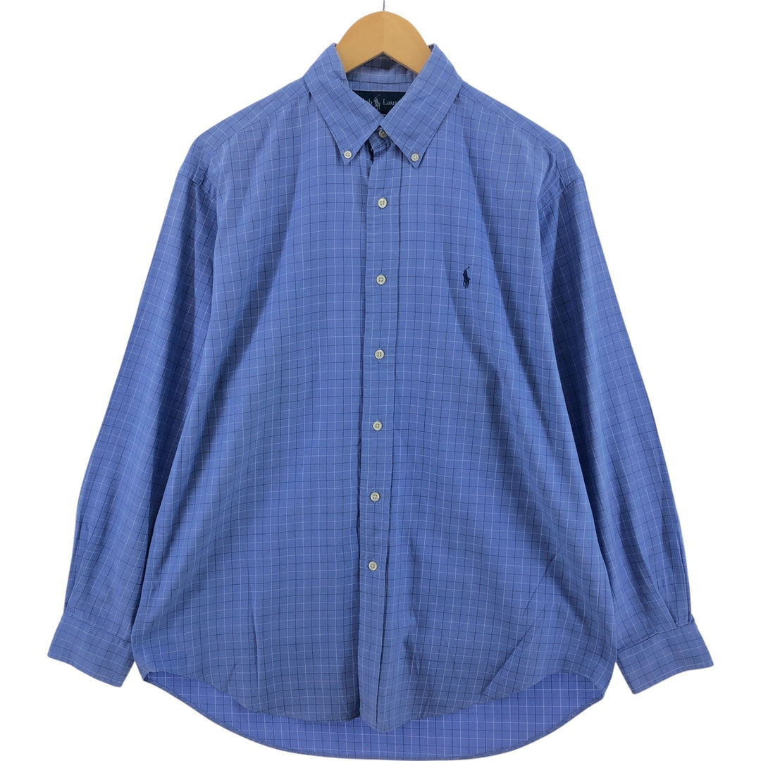 Ralph Lauren BLAKE long sleeve button down check shirt, men's size M cotton Blue type light blue Vintage Second Hand