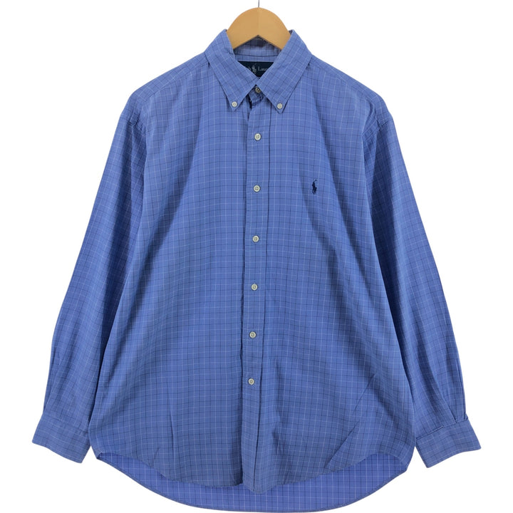 Ralph Lauren BLAKE long sleeve button down check shirt, men's size M cotton Blue type light blue Vintage Second Hand