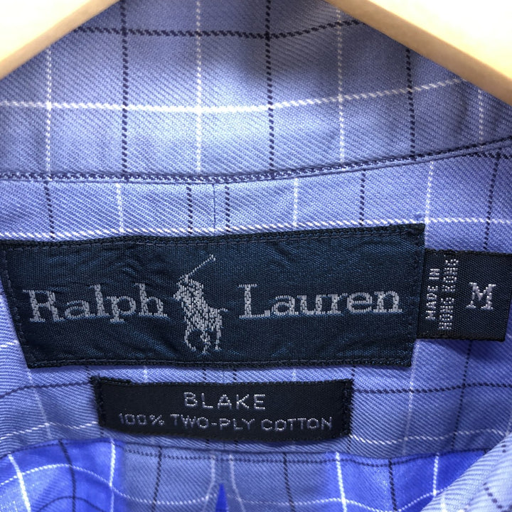 Ralph Lauren BLAKE long sleeve button down check shirt, men's size M cotton Blue type light blue Vintage Second Hand