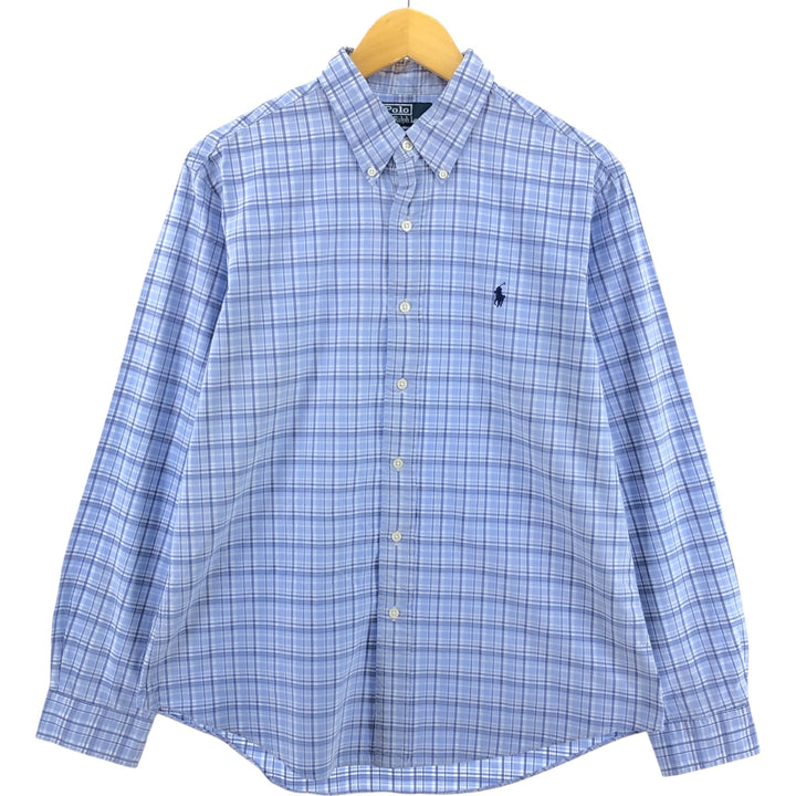 Ralph Lauren CUSTOM FIT long sleeve button down check shirt, men's size L cotton Blue type light blue Vintage Second Hand