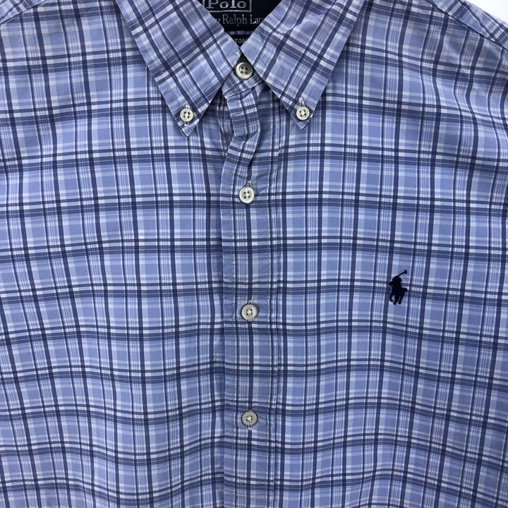 Ralph Lauren CUSTOM FIT long sleeve button down check shirt, men's size L cotton Blue type light blue Vintage Second Hand