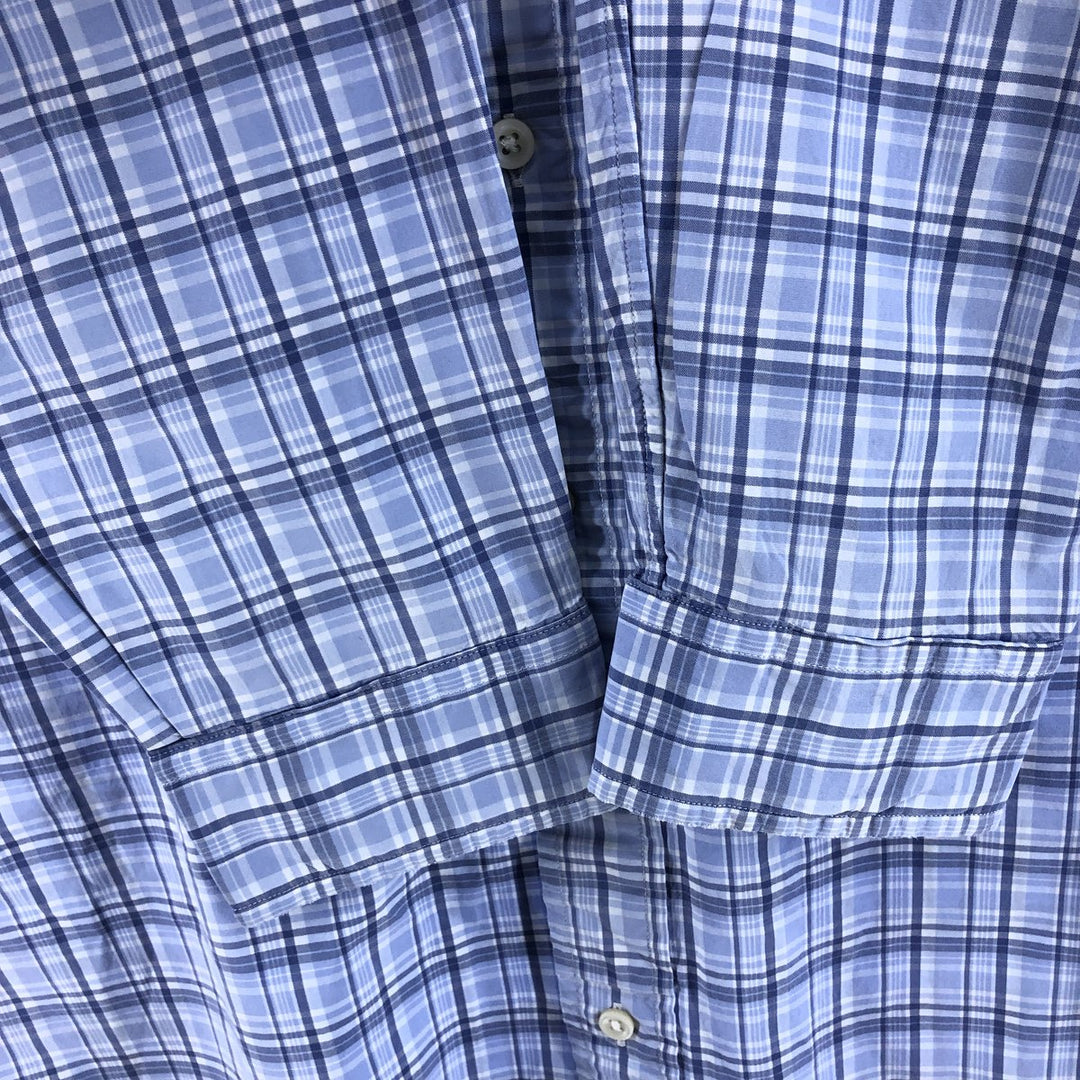 Ralph Lauren CUSTOM FIT long sleeve button down check shirt, men's size L cotton Blue type light blue Vintage Second Hand