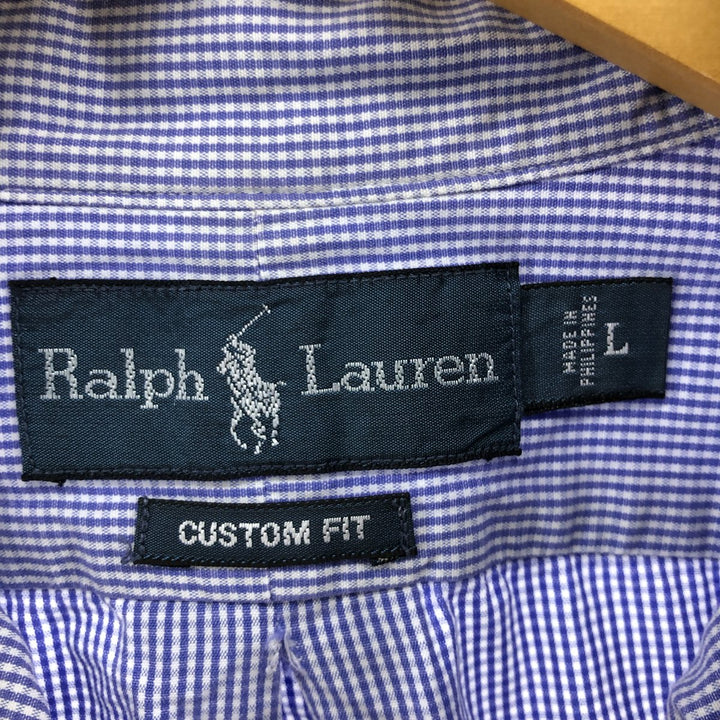 Ralph Lauren CUSTOM FIT long sleeve button down check shirt, men's size L cotton Purple type blue-purple Vintage Second Hand