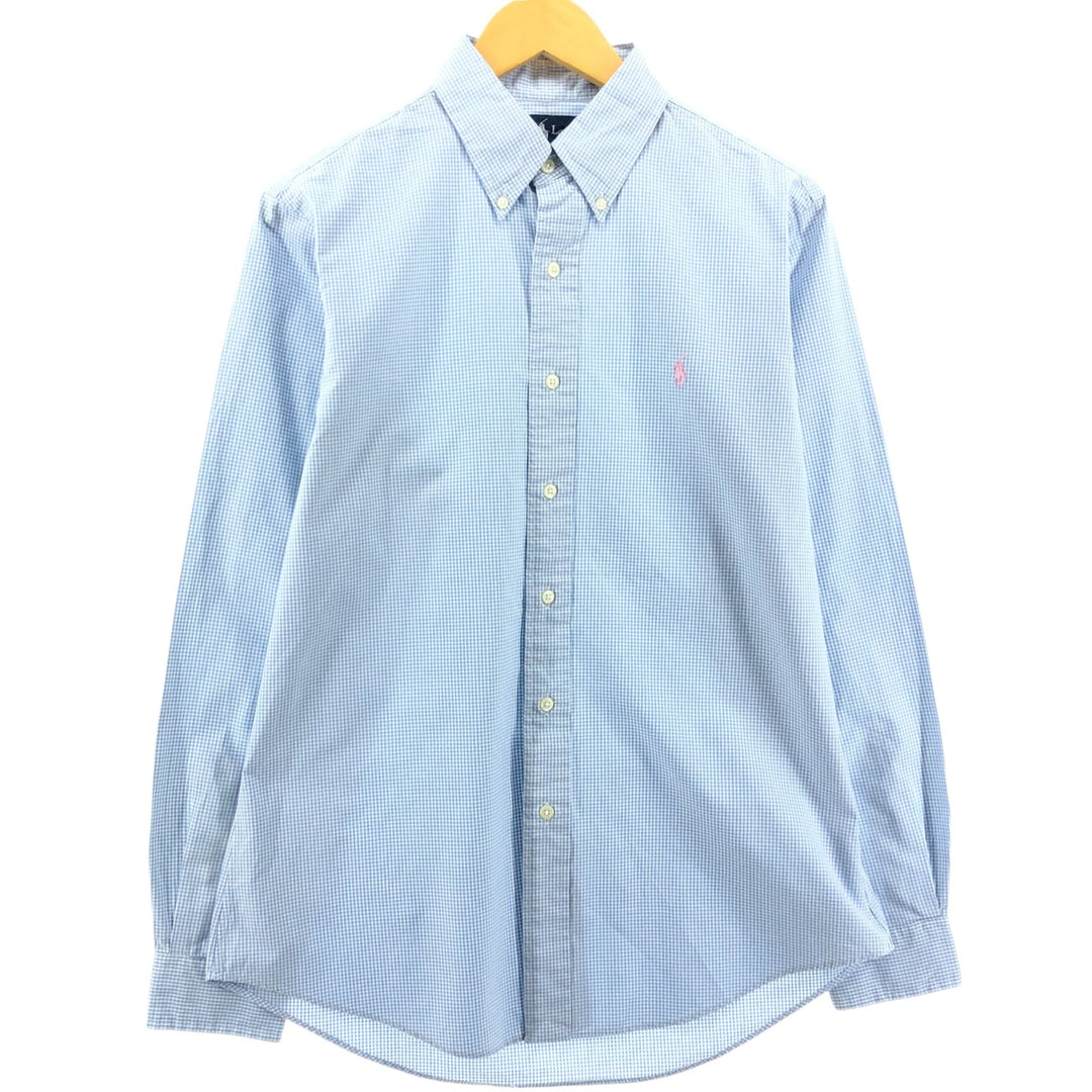 Ralph Lauren CUSTOM FIT Gingham Check Long Sleeve Button Down Check Shirt Men's M Size cotton Mint green Vintage Second Hand