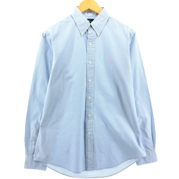 Ralph Lauren CUSTOM FIT Gingham Check Long Sleeve Button Down Check Shirt Men's M Size cotton Mint green Vintage Second Hand