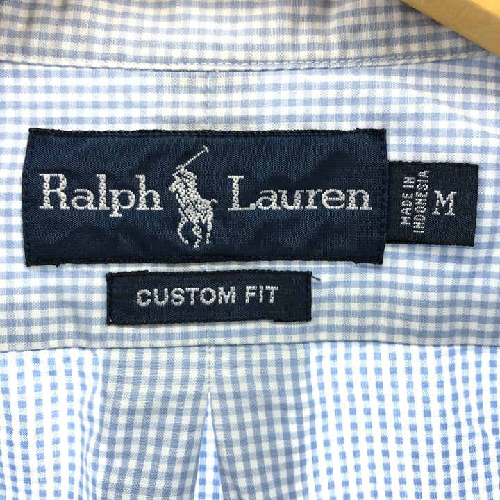 Ralph Lauren CUSTOM FIT Gingham Check Long Sleeve Button Down Check Shirt Men's M Size cotton Mint green Vintage Second Hand