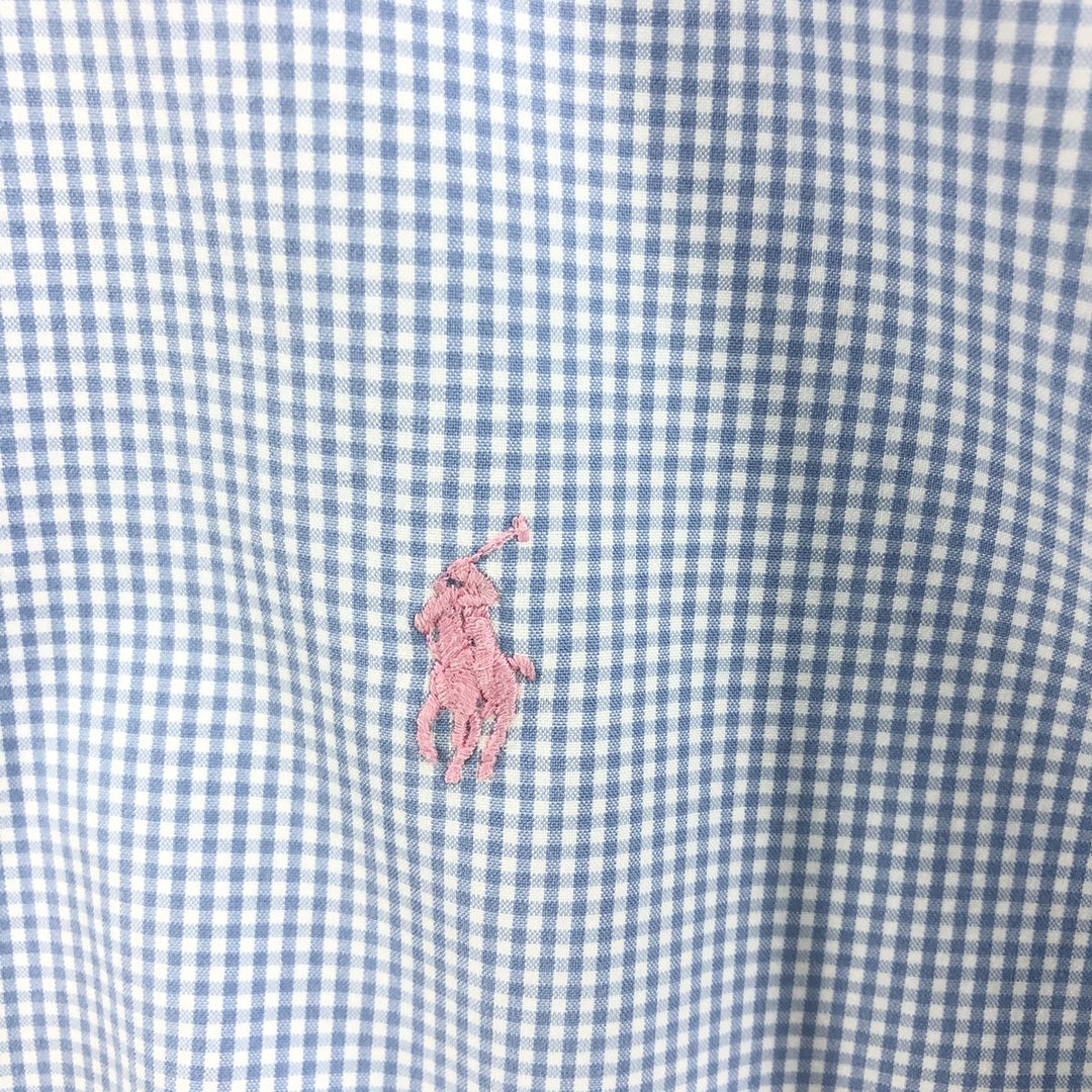 Ralph Lauren CUSTOM FIT Gingham Check Long Sleeve Button Down Check Shirt Men's M Size cotton Mint green Vintage Second Hand