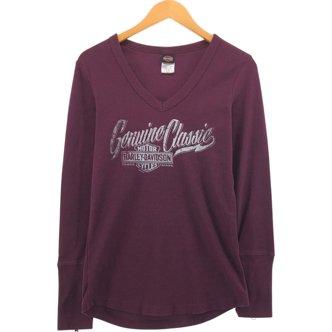 Harley-Davidson V-neck long T-shirt, women's size L cotton Purple type red-purple Vintage Second Hand