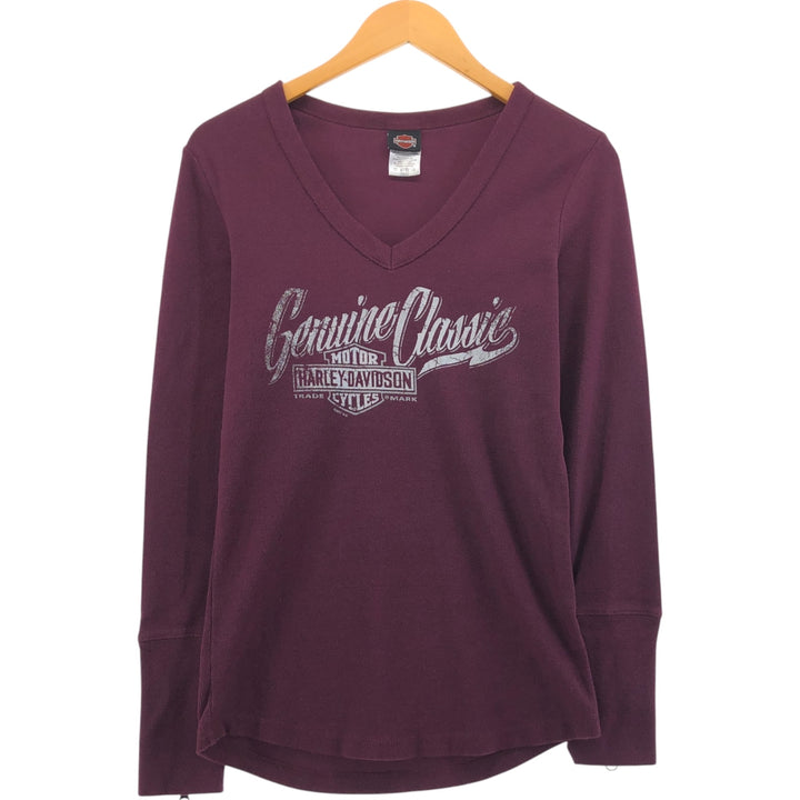 Harley-Davidson V-neck long T-shirt, women's size L cotton Purple type red-purple Vintage Second Hand
