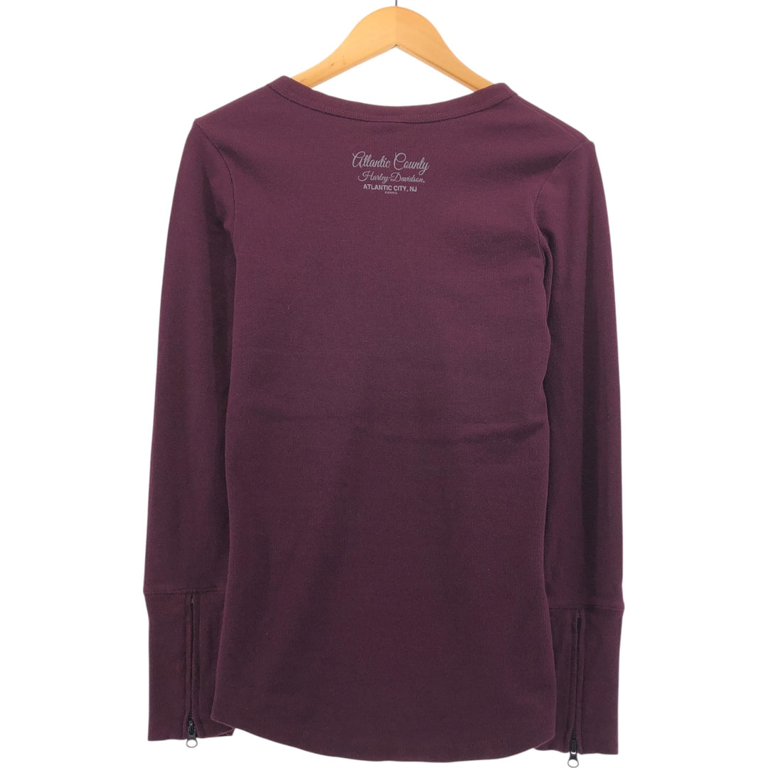 Harley-Davidson V-neck long T-shirt, women's size L cotton Purple type red-purple Vintage Second Hand