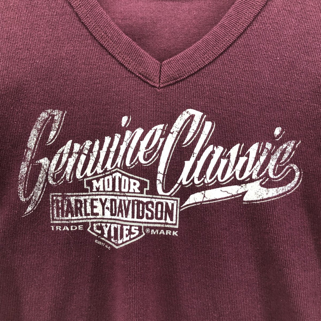 Harley-Davidson V-neck long T-shirt, women's size L cotton Purple type red-purple Vintage Second Hand