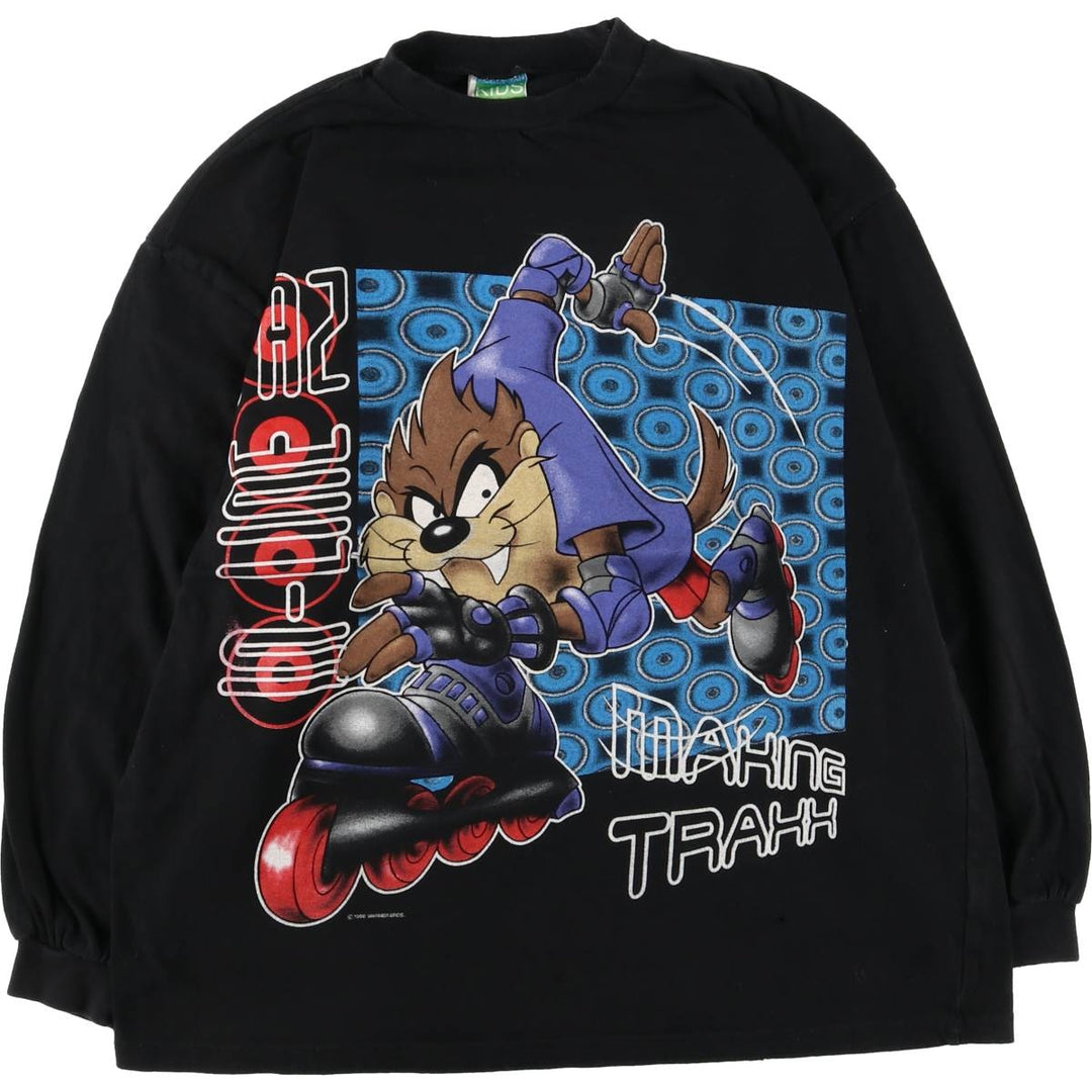 90'S LINDEX Looney Tunes Tasmanian Devil Large Print Character Print Long T-Shirt Men's M Size cotton black type Vintage Second Hand