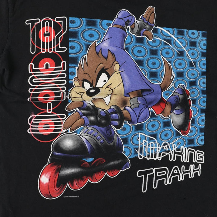 90'S LINDEX Looney Tunes Tasmanian Devil Large Print Character Print Long T-Shirt Men's M Size cotton black type Vintage Second Hand