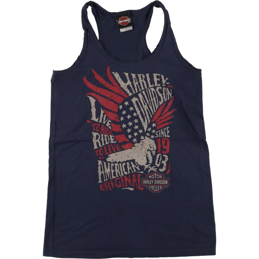 Harley-Davidson Eagle Pattern Tank Top, Women's, Medium cotton navy blue type Vintage Second Hand