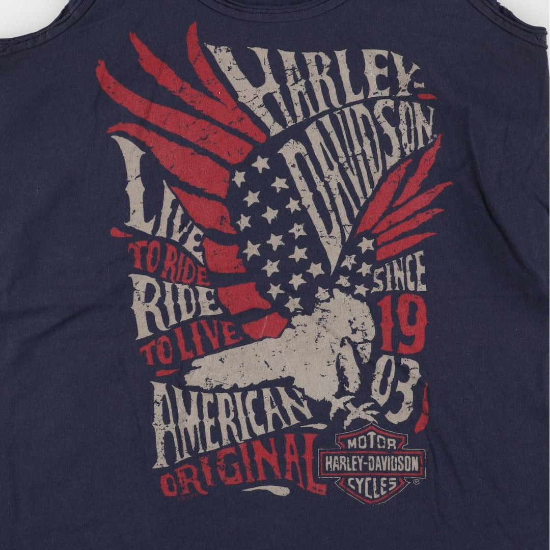 Harley-Davidson Eagle Pattern Tank Top, Women's, Medium cotton navy blue type Vintage Second Hand