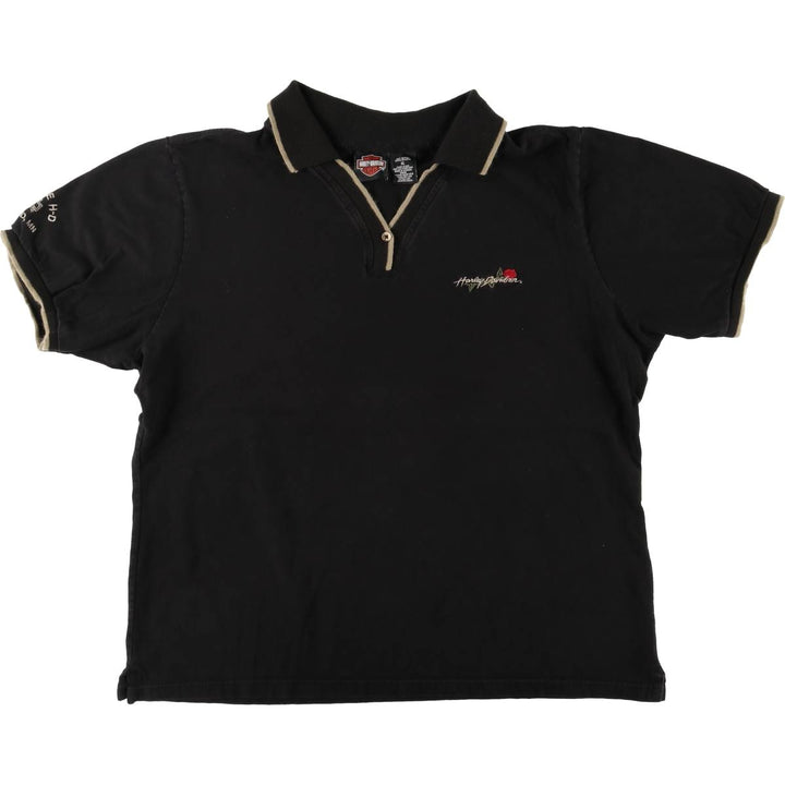 Harley-Davidson Open Collar Short Sleeve Polo Shirt Made in USA Men's XL cotton black type Vintage Second Hand
