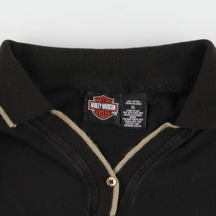 Harley-Davidson Open Collar Short Sleeve Polo Shirt Made in USA Men's XL cotton black type Vintage Second Hand