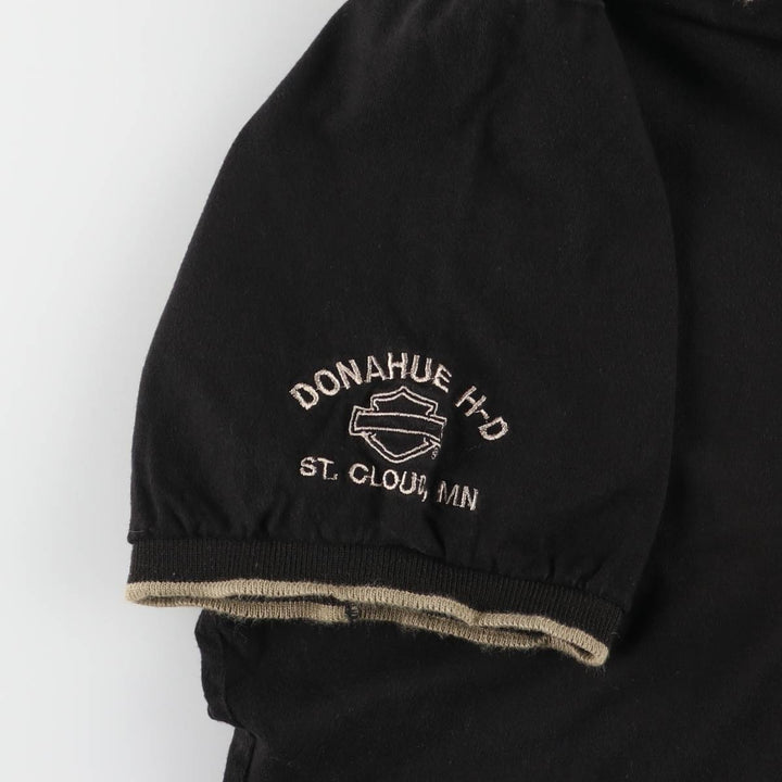 Harley-Davidson Open Collar Short Sleeve Polo Shirt Made in USA Men's XL cotton black type Vintage Second Hand