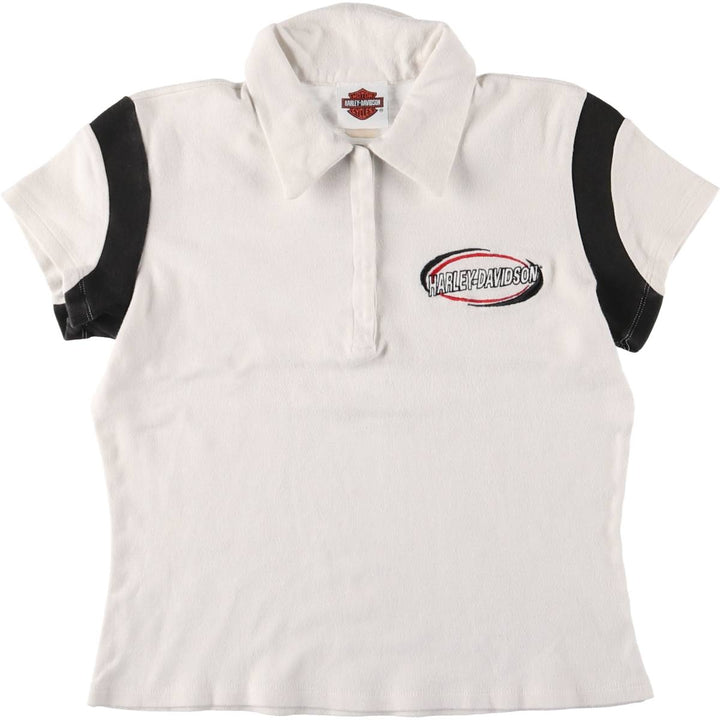 Harley-Davidson Short Sleeve Polo Shirt Made in USA Women's M cotton white type Vintage Second Hand