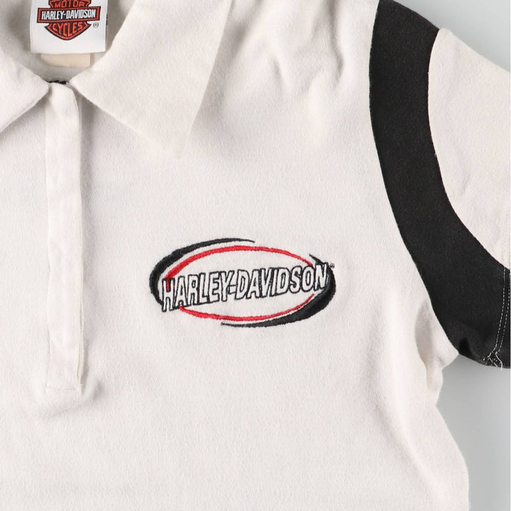Harley-Davidson Short Sleeve Polo Shirt Made in USA Women's M cotton white type Vintage Second Hand