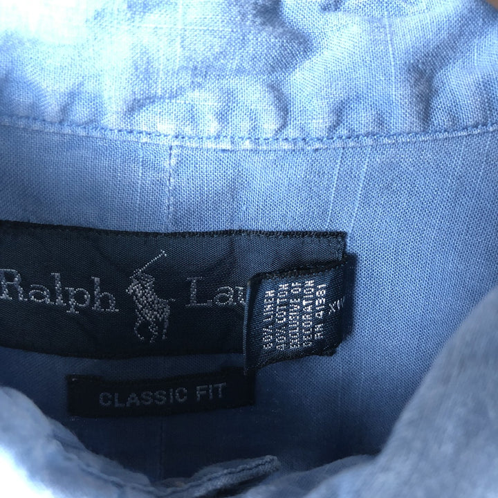 Ralph Lauren Classic Fit Long Sleeve Linen Shirt, Men's XL linen blue type Vintage Second Hand
