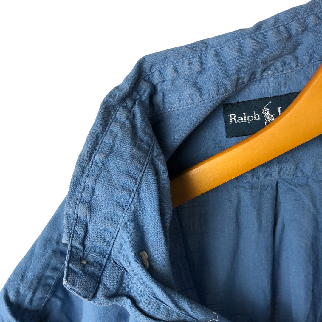 Ralph Lauren Classic Fit Long Sleeve Linen Shirt, Men's XL linen blue type Vintage Second Hand